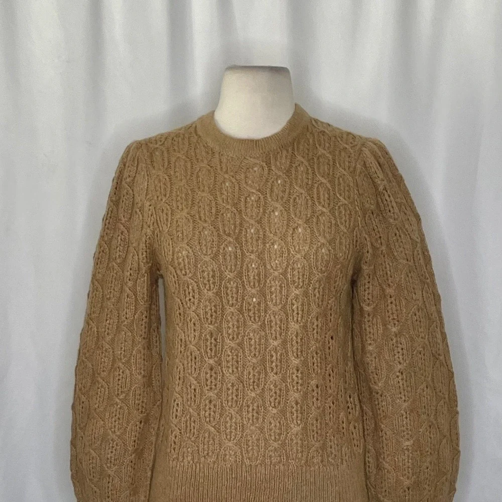 NWT!! J. CREW Balloon Sleeve Cable Knit Sweater Pale Clay Tan‎ Brown X-Small - Picture 4 of 15